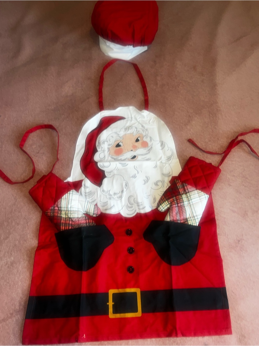 The Holiday Collection Kids Santa Chef Apron with Hat and Oven Mitts Red White - Picture 9 of 12